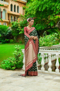 Thumbnail for Vishnu Weaves Women's Green Handloom Raw Silk Zari Woven Saree with Blouse - Distacart