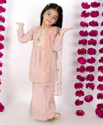 Thumbnail for Little Bansi Brown Tussel work Schiffli Kurta Frock with Plazzo and Dupatta