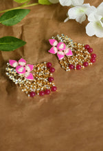 Thumbnail for Mominos Fashion Johar Kamal Gold-Plated Kundan Pink Meenakari Earrings - Distacart