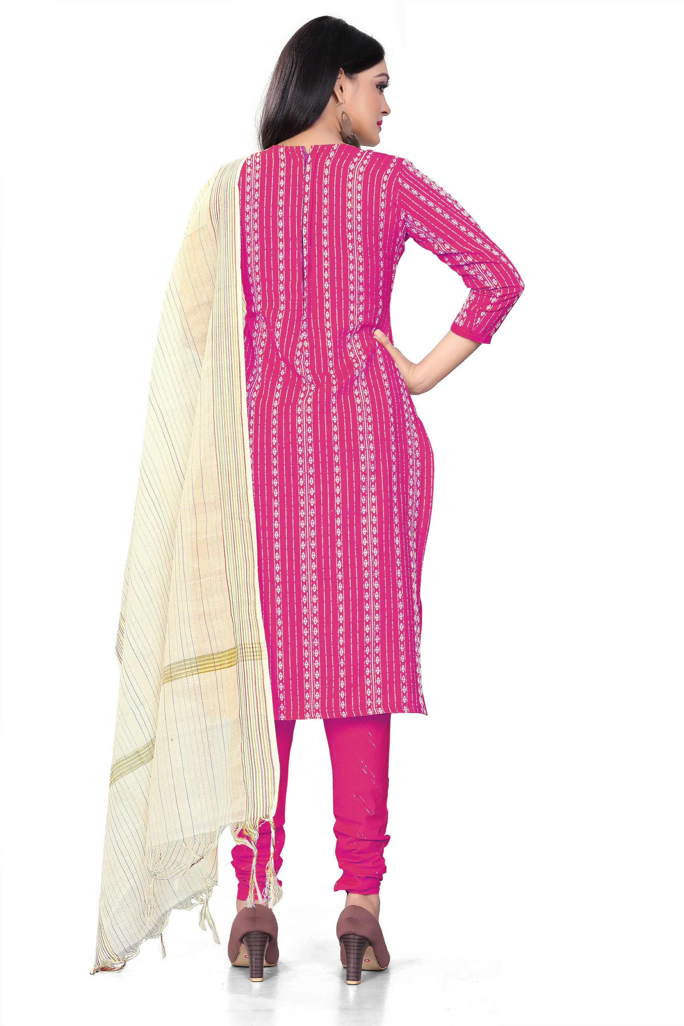 Pink Cotton Jacquard Woven Unstitched Dress Material - Amara - Distacart