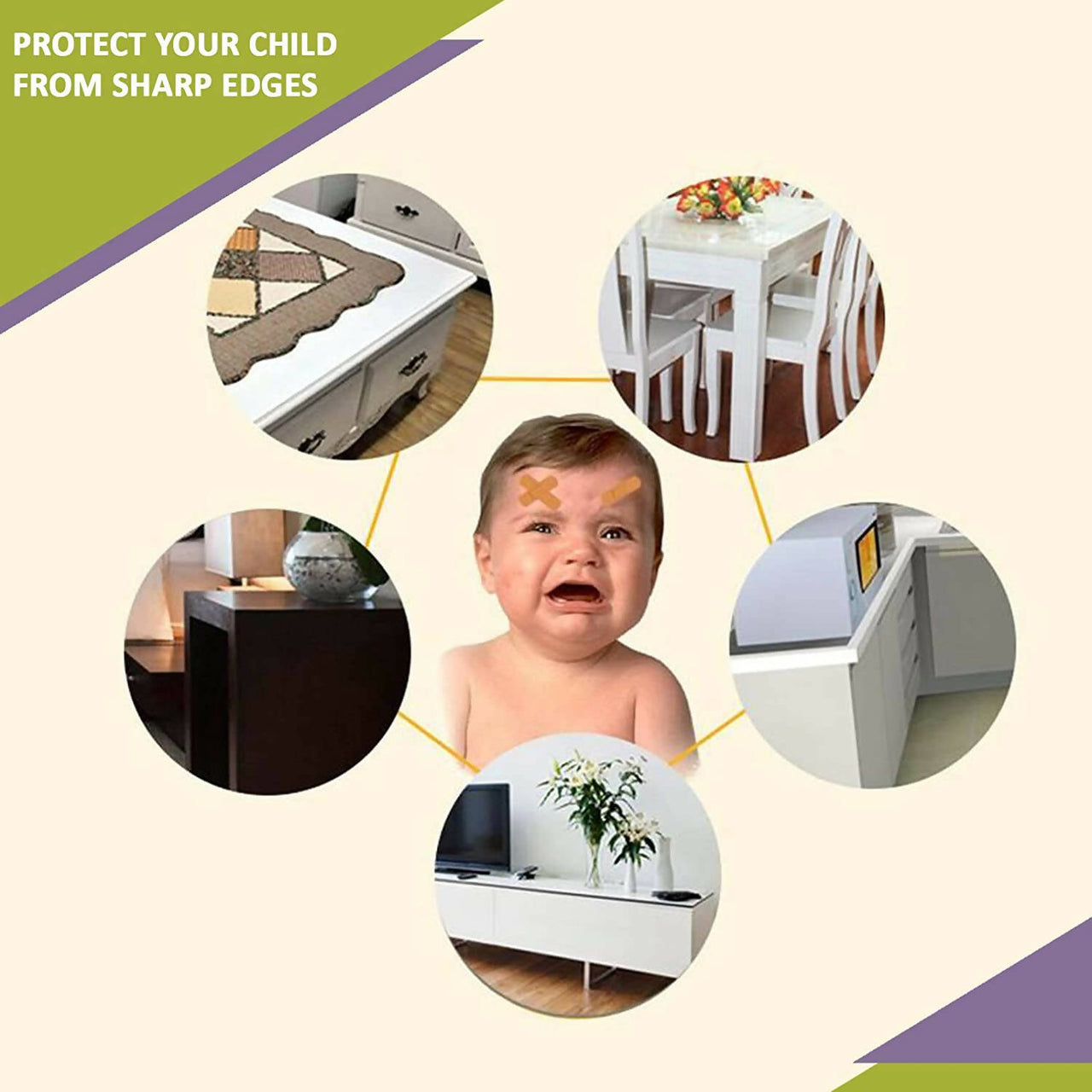 Safe-O-Kid Unique High Density L-Shaped 2 Mtr Long 1 Large Edge Guard With 4 Corner Cushions - Brown - Distacart