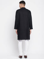 Thumbnail for Even Apparels Black Linen Men's Sherwani Kurta With Decorative Placket - Distacart