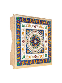 Thumbnail for Golden Peacock Gold-Toned & Red Handcrafted Meenakari Wooden Chowki - Distacart