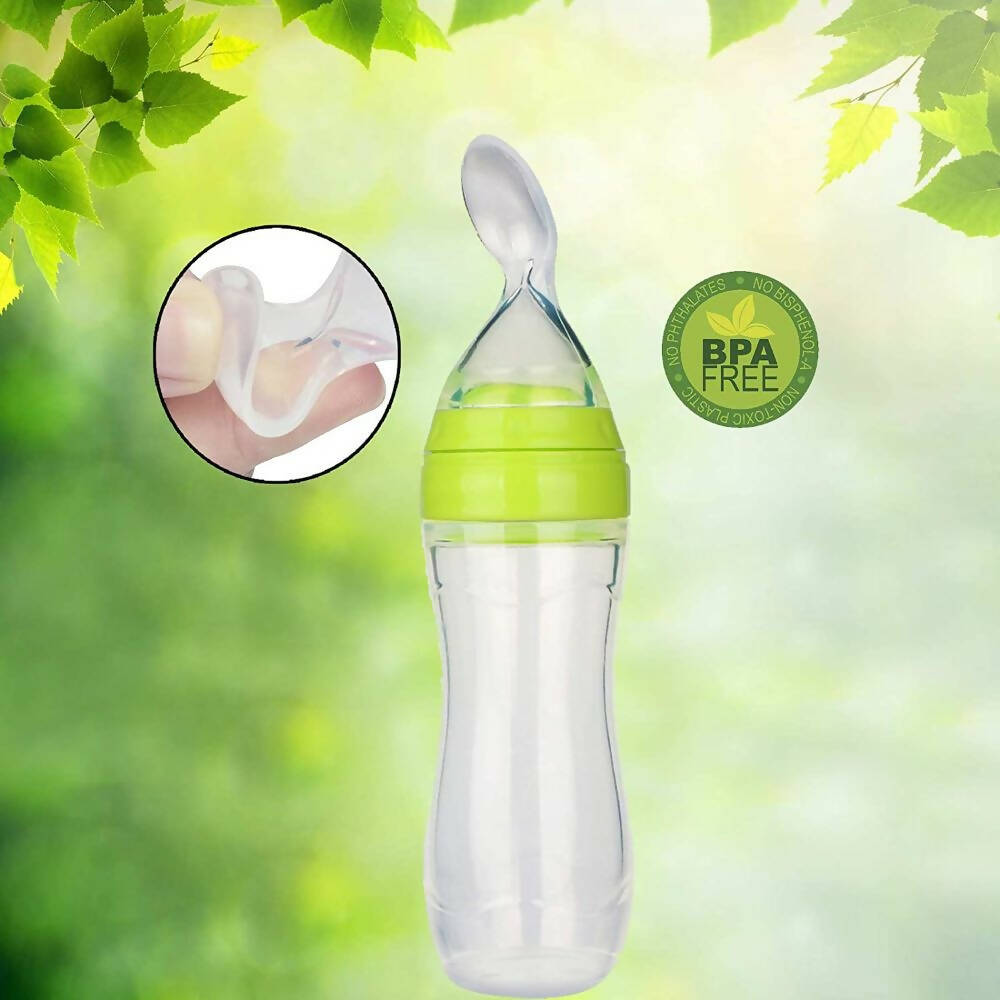 Safe-O-Kid Easy Squeezy Silicone Food Feeder Spoon (Soft Tip) Bottle- Green- 90mL - Distacart