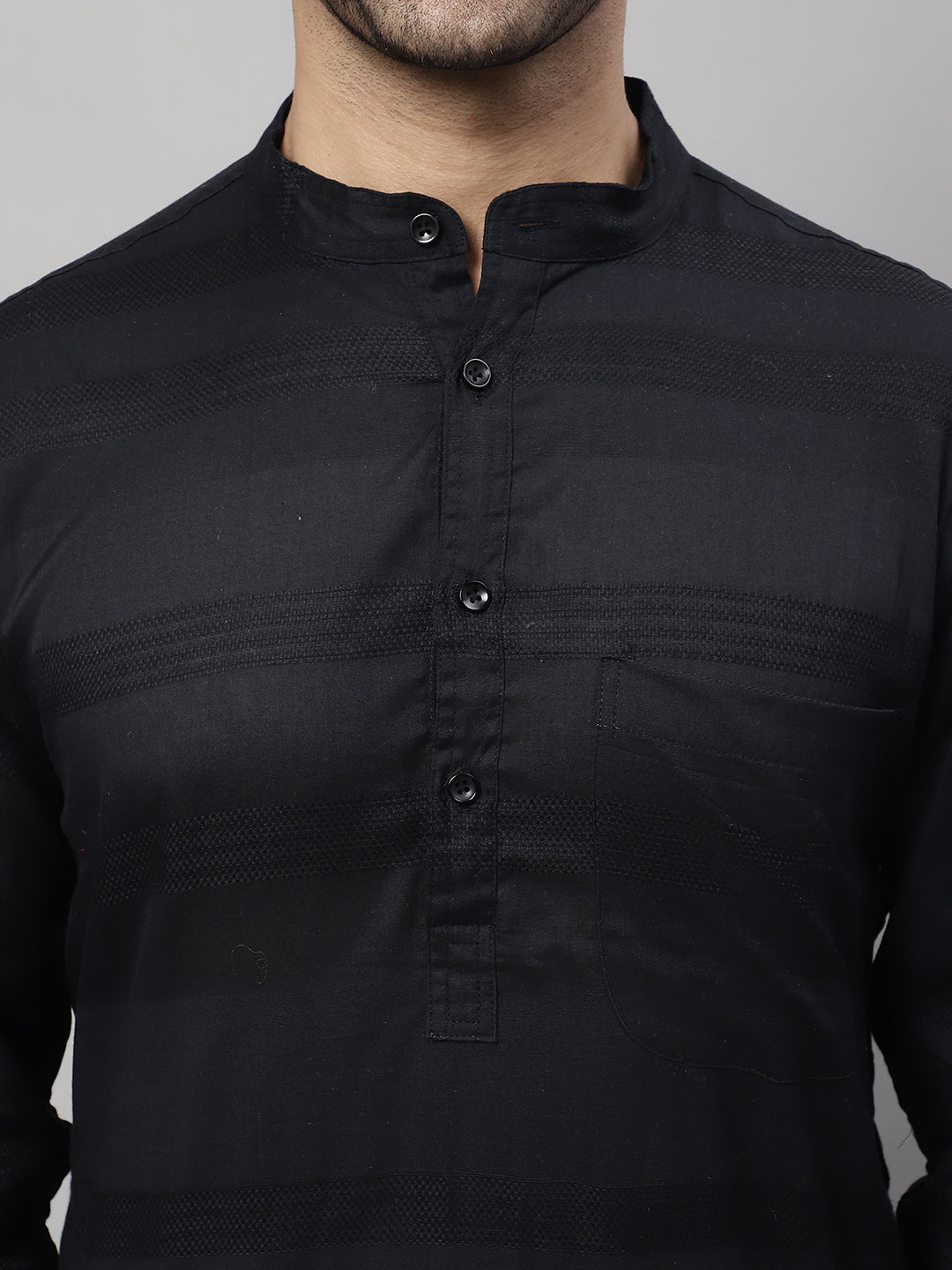 Even Apparels Black Pure Cotton Kurta With Band Collar - Distacart