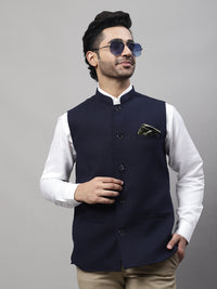 Thumbnail for Even Apparels Men's Blue Pure Wool Nehru Jacket - Distacart