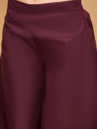 Thumbnail for InWeave Women's Wine Solid Short Kurta Palazzo Set - Distacart
