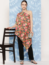 Thumbnail for InWeave Women's Mutli Peacock Japanese Art Oneshoulder Top - Distacart