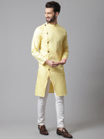 Thumbnail for Even Apparels Yellow Sherwani Kurta With Asymetrical Cut - Distacart