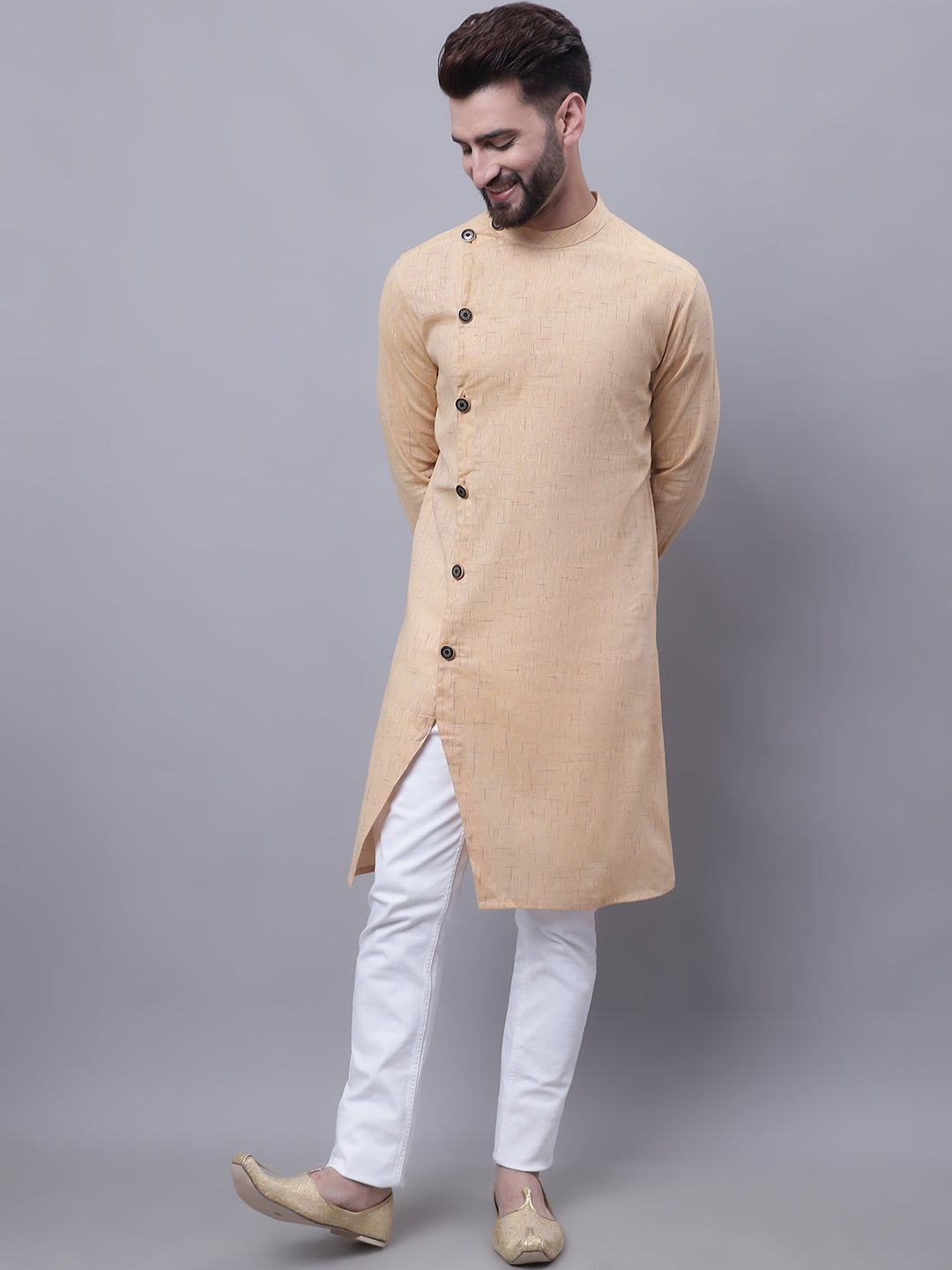 Even Apparels Beige Sherwani Kurta With Asymetrical Cut - Distacart
