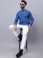 Thumbnail for Even Apparels Blue Pure Cotton Short Kurta With Band Collar - Distacart