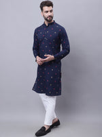 Thumbnail for Even Apparels Blue Pure Cotton Kurta With Band Collar - Distacart
