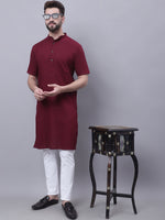 Thumbnail for Even Apparels Red Pure Cotton Short Sleeves Kurta With Band Collar - Distacart