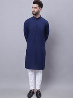 Thumbnail for Even Apparels Blue Pure Cotton Kurta With Band Collar - Distacart