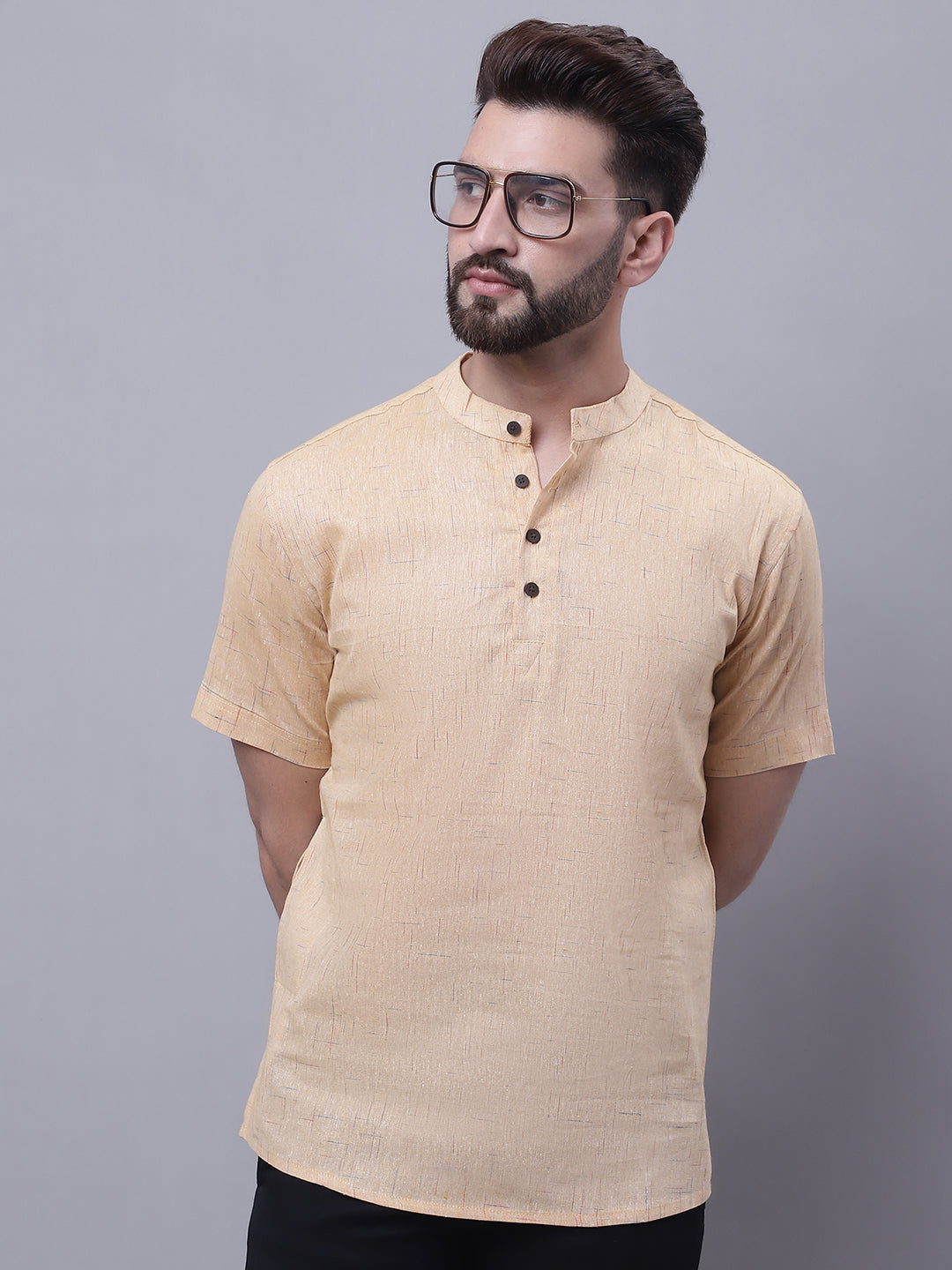 Even Apparels Beige Pure Cotton Short Kurta With Band Collar - Distacart
