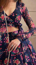 Thumbnail for Pomcha Jaipur Majari Blue Organza Lehenga Set - Distacart
