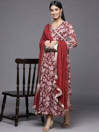 Thumbnail for Varanga Angrakha Style Georgette Printed Anarkali Kurta Paired With Chiffon Dupatta - Distacart