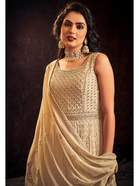 Thumbnail for Myra Cream Real Georgette Designer Gown Style Suit - Distacart