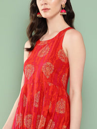 Thumbnail for InWeave Women's Rust Mughal Print Raisa Back Detial Long Coords Set - Distacart