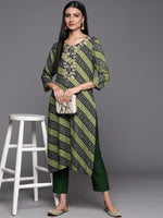 Thumbnail for Varanga Green And Black Bandhani Printed Kurta With Embroidered Yoke - Distacart