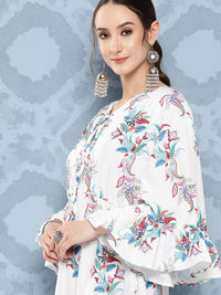Thumbnail for InWeave Women's White Floral Paisley Print Short Dress - Distacart