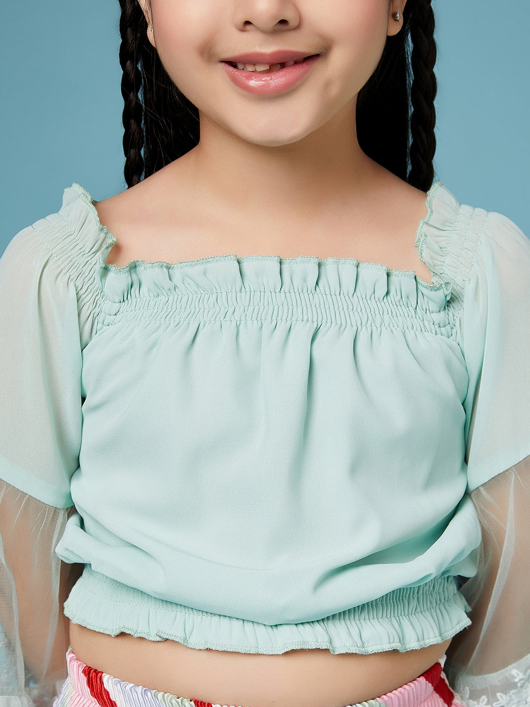 Girls Square Neck Top With Striped Palazzos - Mini Marvels - Distacart