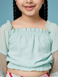 Thumbnail for Girls Square Neck Top With Striped Palazzos - Mini Marvels - Distacart