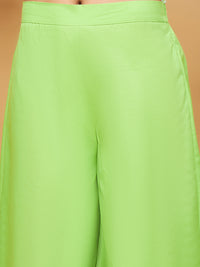 Thumbnail for InWeave Women's Lime Green Flared Kurta Palazzo Set - Distacart