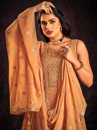 Thumbnail for Myra Apricoat Real Georgette Designer Gown Style Suit - Distacart