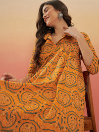 Thumbnail for InWeave Women's Haldi Yellow Mughal Kalamkari Flared Dress - Distacart