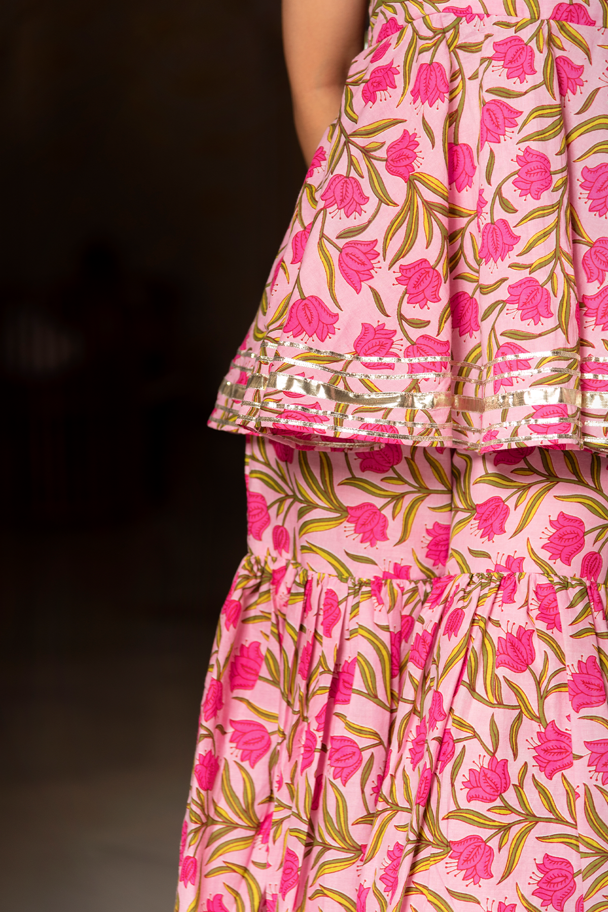 Pomcha Jaipur Nazakat Pink Cotton Hand Block Sharara Set - Distacart