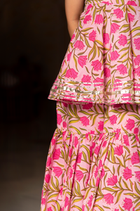 Thumbnail for Pomcha Jaipur Nazakat Pink Cotton Hand Block Sharara Set - Distacart