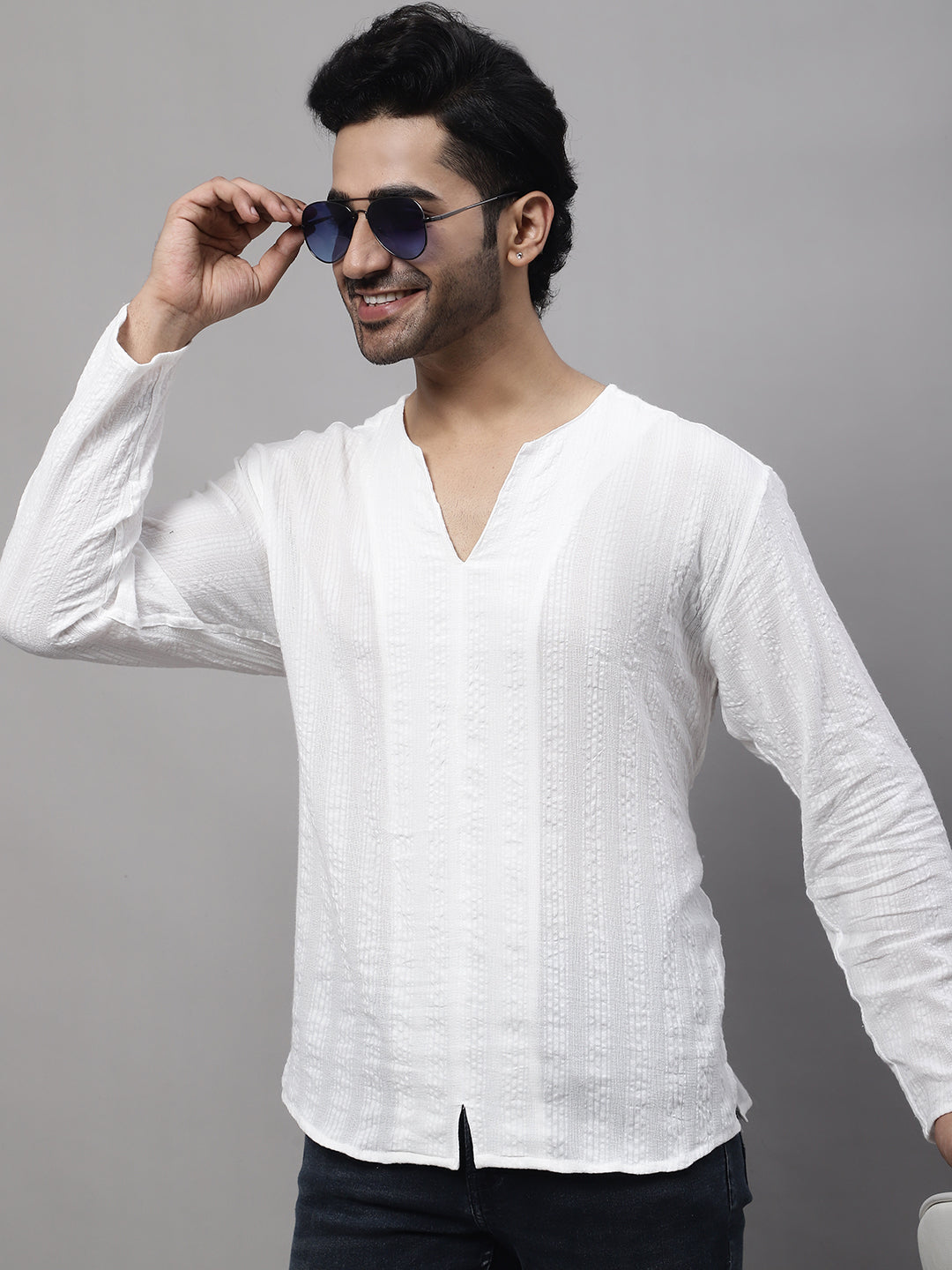 Even Apparels White Pure Cotton Open Neck Kurta - Distacart