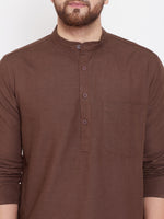 Thumbnail for Even Apparels Brown Solid Kurta With Band Collar - Distacart
