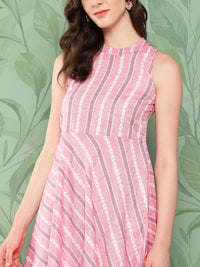 Thumbnail for InWeave Women's Pink Kantha Striped Kurta Set - Distacart