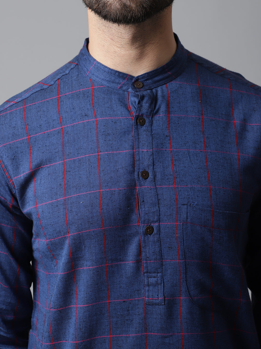 Even Apparels Blue Long Kurta With Band Collar - Distacart