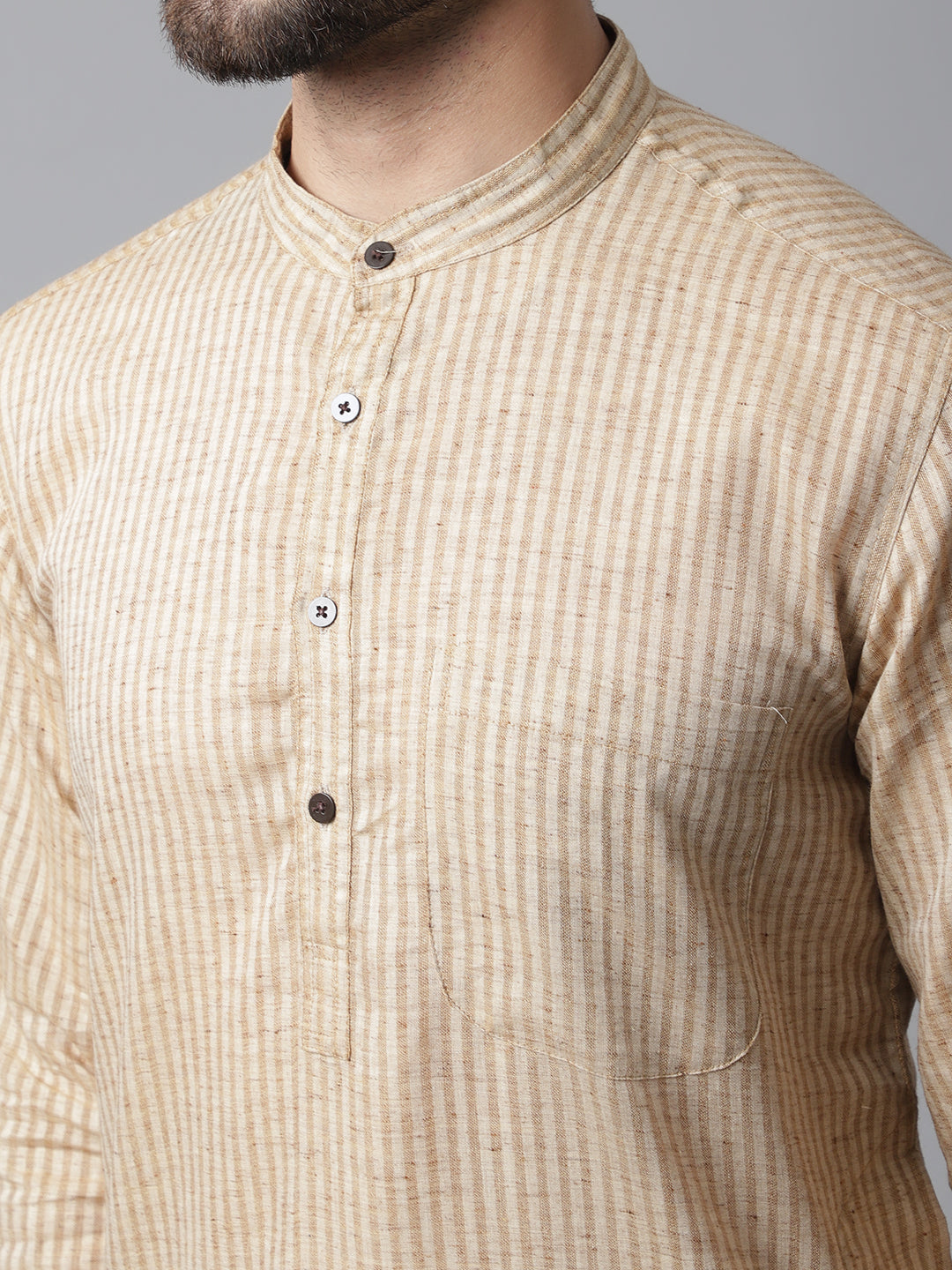 Even Apparels Beige Solid Kurta With Band Collar - Distacart