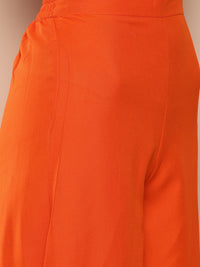 Thumbnail for InWeave Women's Orange Strappy Set With Blue Chinnon Print Silk Dupatta - Distacart