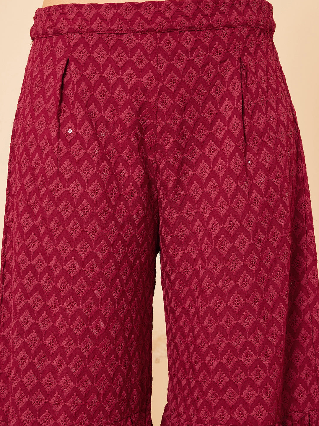 InWeave Women's Maroon Chikankari Long Anarkali Kurta Palazzo Set W Dupatta - Distacart