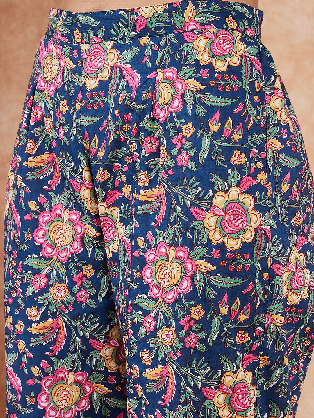 InWeave Women's Blue Green Pink Floral Print Flared Kurta Pant Set - Distacart