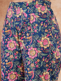 Thumbnail for InWeave Women's Blue Green Pink Floral Print Flared Kurta Pant Set - Distacart