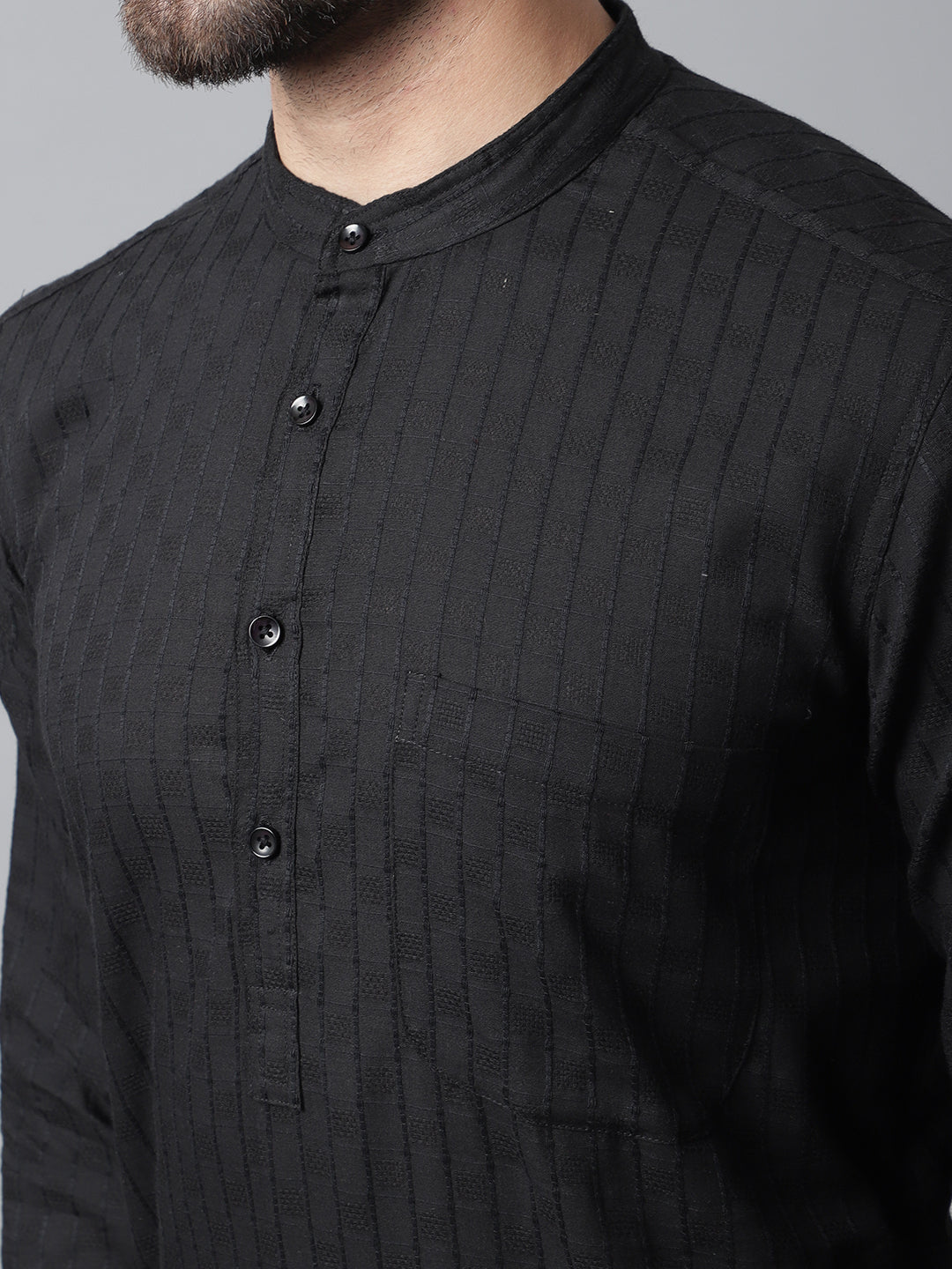 Even Apparels Black Long Kurta With Band Collar - Distacart