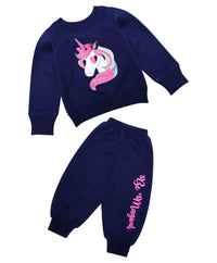 Thumbnail for Girls Navy Blue Pink Printed T-Shirt With Pyjamas - Mini Marvels - Distacart