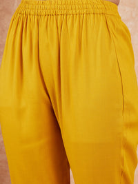 Thumbnail for InWeave Women's Mustard Alia Neck Style Gota Set W Organza Dupatta - Distacart