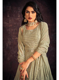 Thumbnail for Myra Pista Real Georgette Designer Gown Style Suit - Distacart