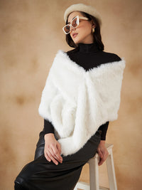 Thumbnail for InWeave Women's Pure White Faux Fur Cape - Distacart