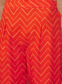 Thumbnail for InWeave Women's Orange S Print Twisted Neckline Kurta Pant Set - Distacart