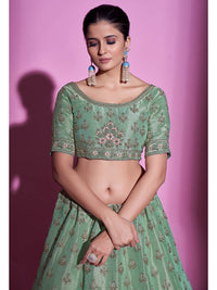 Thumbnail for Myra Pista Green Gota Silk Embroidered Designer Lehenga Choli - Distacart