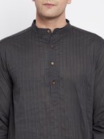 Thumbnail for Even Apparels Grey Pure Cotton Kurta With Band Collar - Distacart