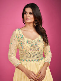 Thumbnail for Myra Yellow Pure Georgette Embroidered Gown - Distacart